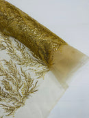 Vine Beaded Lace on Mesh 54" Wide | New Creation Fabric & Foam Inc.