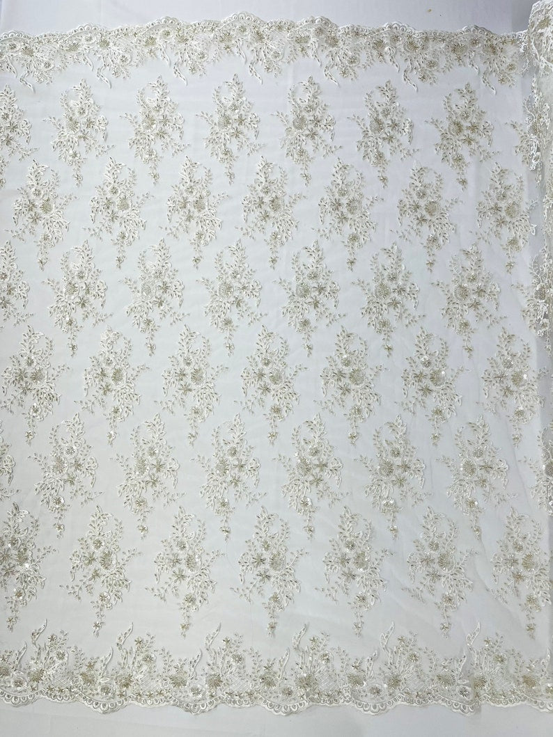 Gorgeous French design embroider and beaded on a mesh lace. Wedding/Bridal/Prom/Nightgown fabric