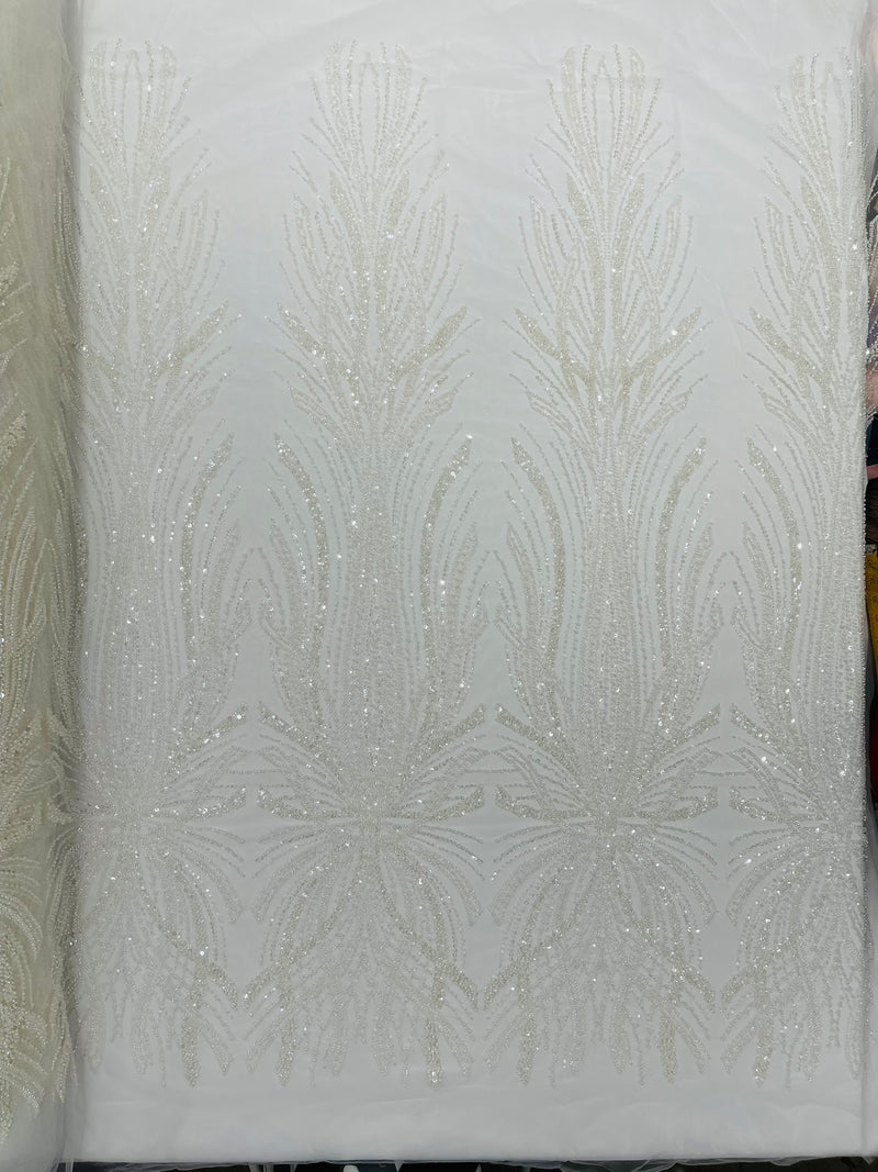 Palm Beaded Damask Design Fabric, by The Yard.