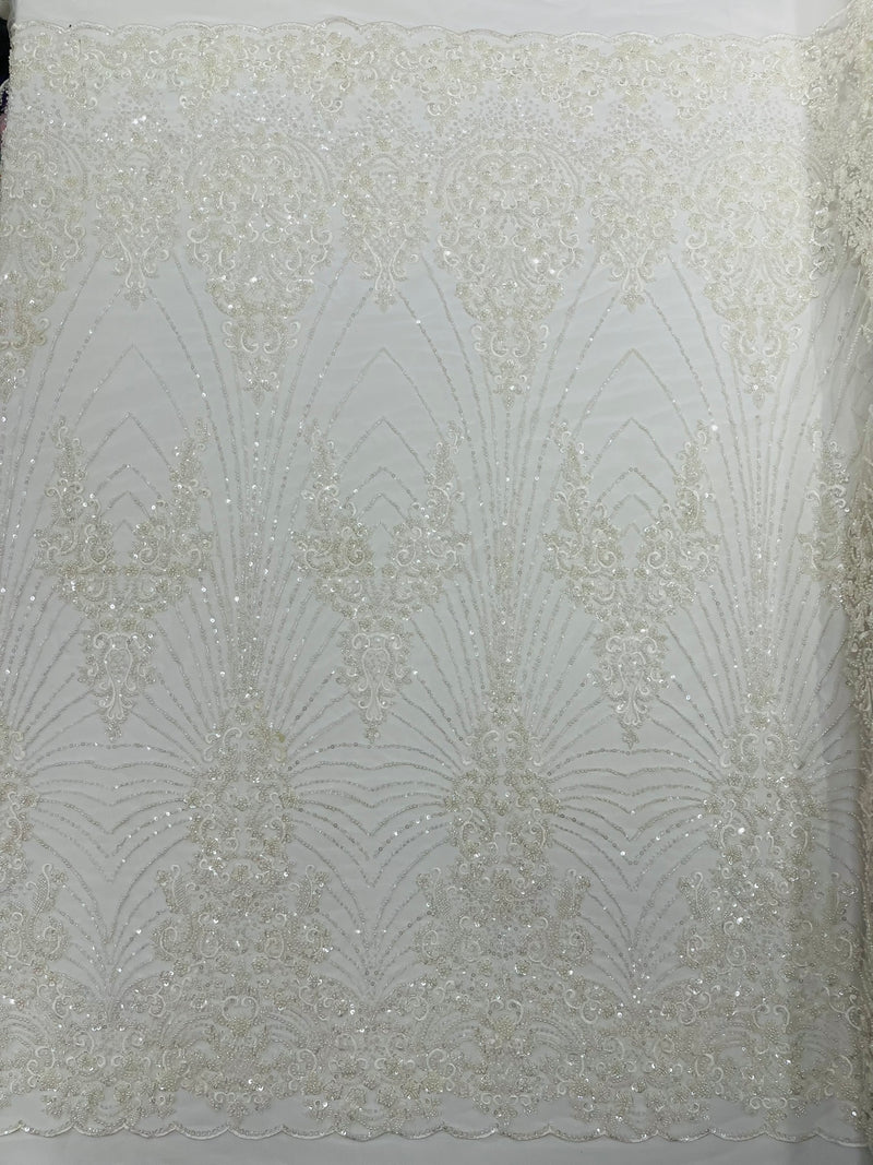 Royalty Damask Beaded Lace Luxury on Mesh, by The Yard.