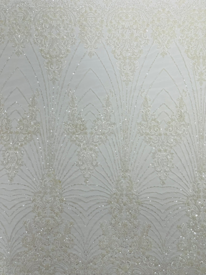 Royalty Damask Beaded Lace Luxury on Mesh, by The Yard.