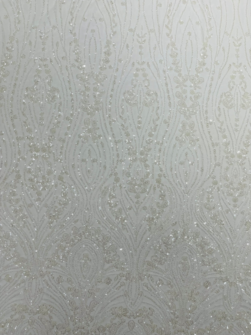 Modern Luxury Beaded Fabric Embroidered on a Mesh Lace, Sold by The Yard.