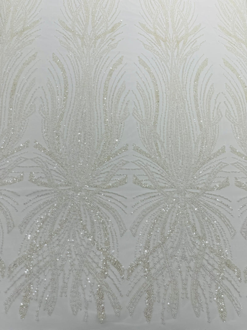 Palm Beaded Damask Design Fabric, by The Yard.
