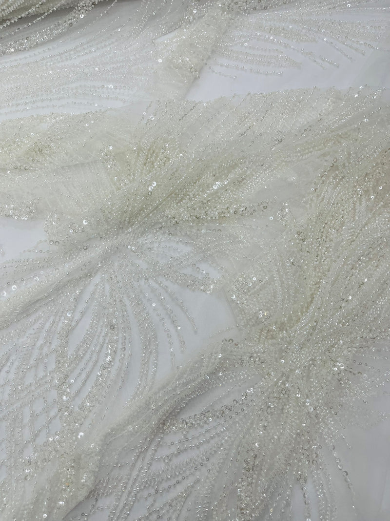 Palm Beaded Damask Design Fabric, by The Yard.
