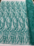 Feather and Vine Beaded Lace Fabric, by The Yard