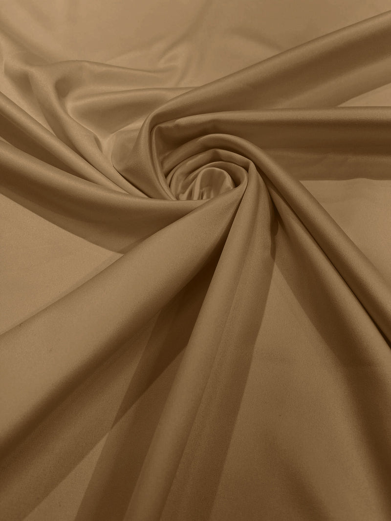 Khaki Solid Matte Stretch L'Amour Satin Fabric 95% Polyester 5% Spandex/58" Wide/ By The Yard