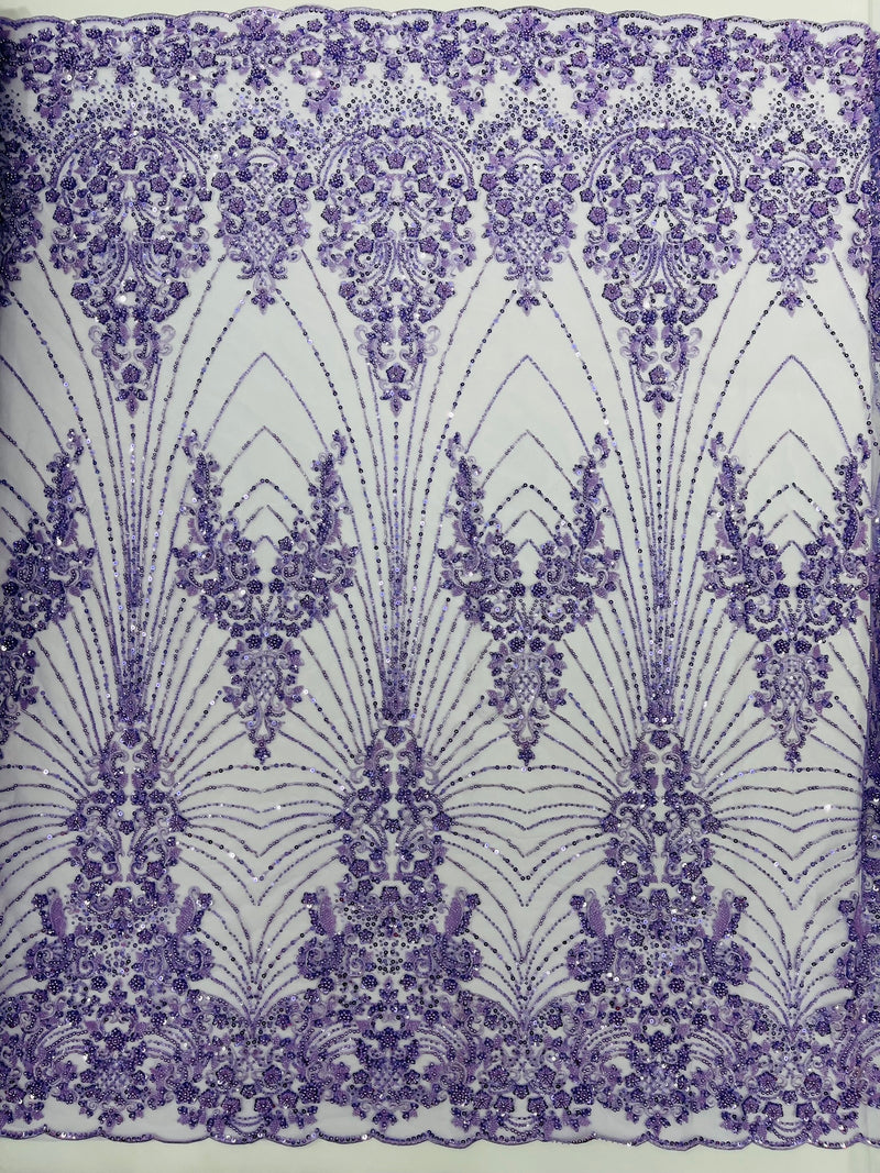 Royalty Damask Beaded Lace Luxury on Mesh, by The Yard.