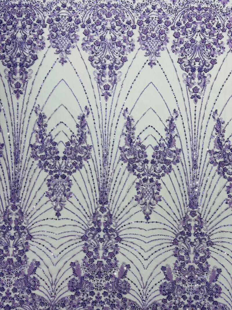 Royalty Damask Beaded Lace Luxury on Mesh, by The Yard.