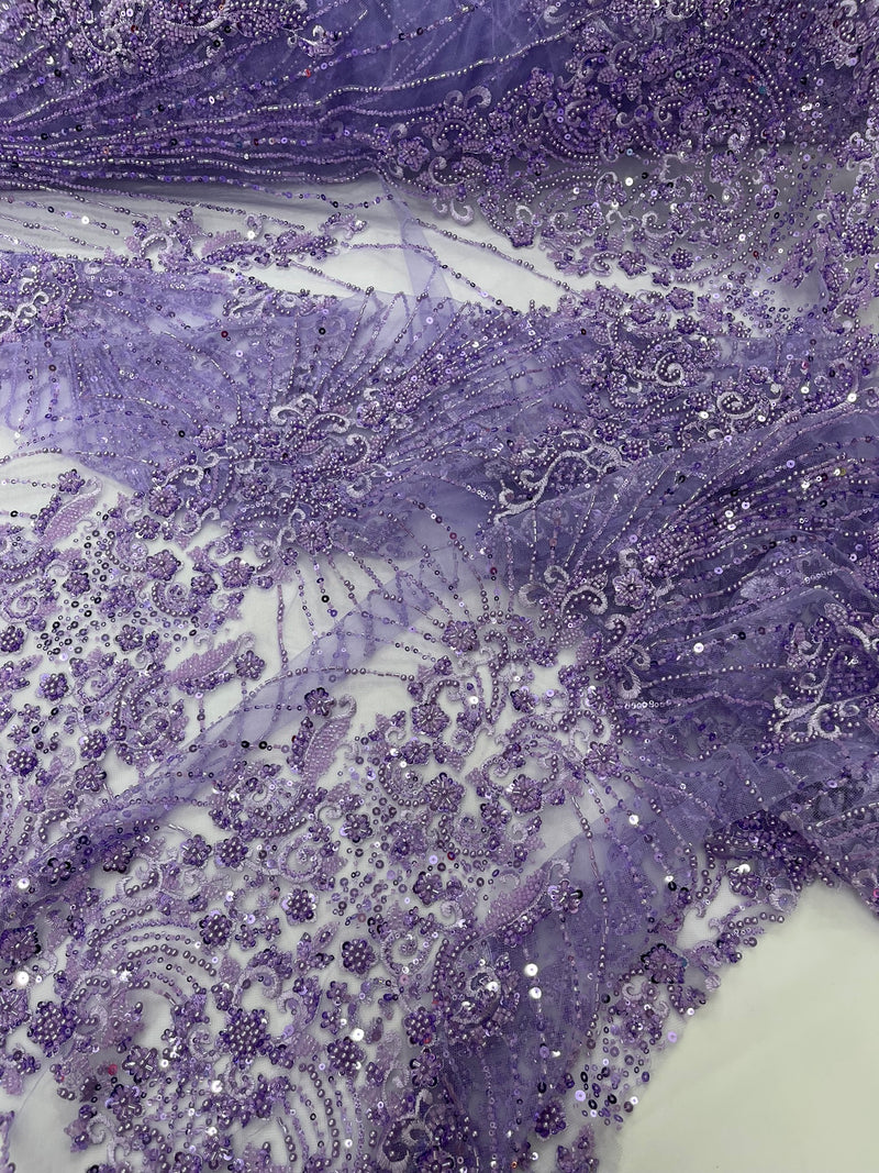 Royalty Damask Beaded Lace Luxury on Mesh, by The Yard.