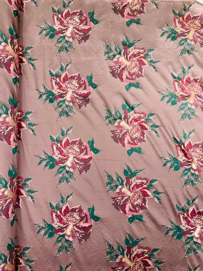 Multi Floral Color Jacquard Satin, Sold by The Yard.