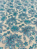 Metallic floral lace design embroidered 54" Wide | New Creations Fabric & Foam Inc.