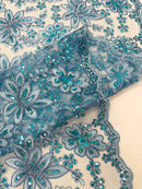 Metallic floral lace design embroidered 54" Wide | New Creations Fabric & Foam Inc.