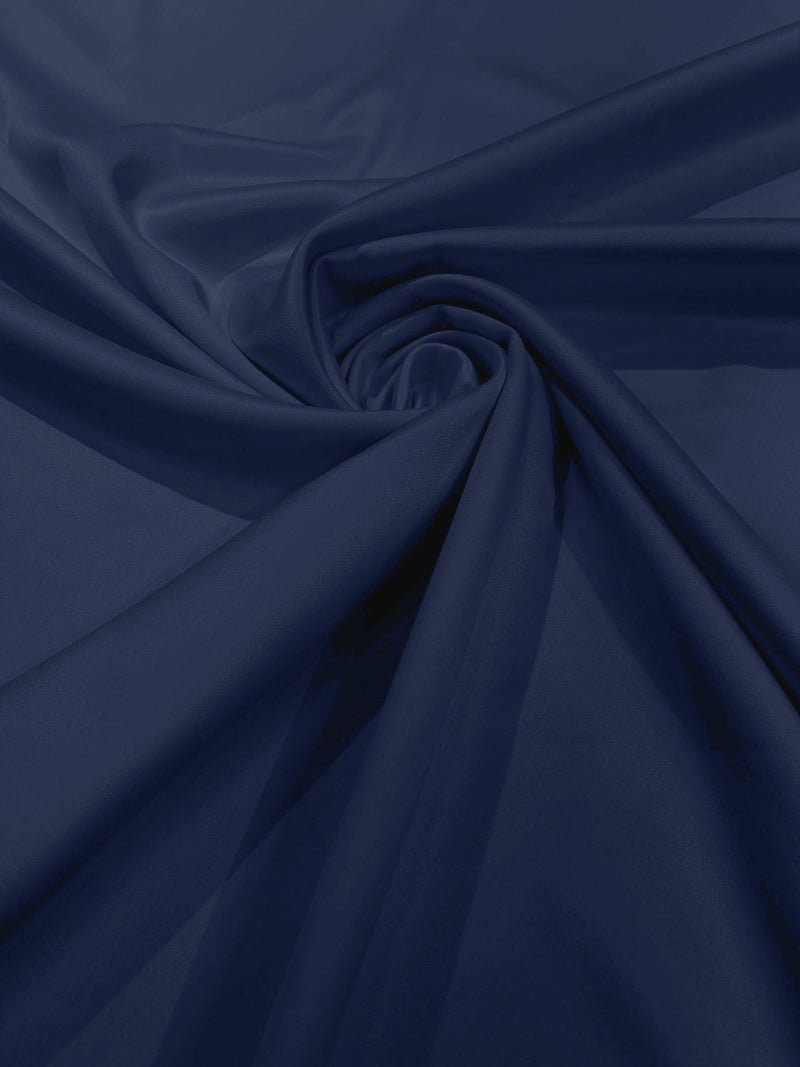Light Navy Solid Matte Stretch L'Amour Satin Fabric 95% Polyester 5% Spandex/58" Wide/ By The Yard