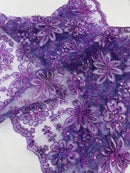 Metallic floral lace design embroidered 54" Wide | New Creations Fabric & Foam Inc.