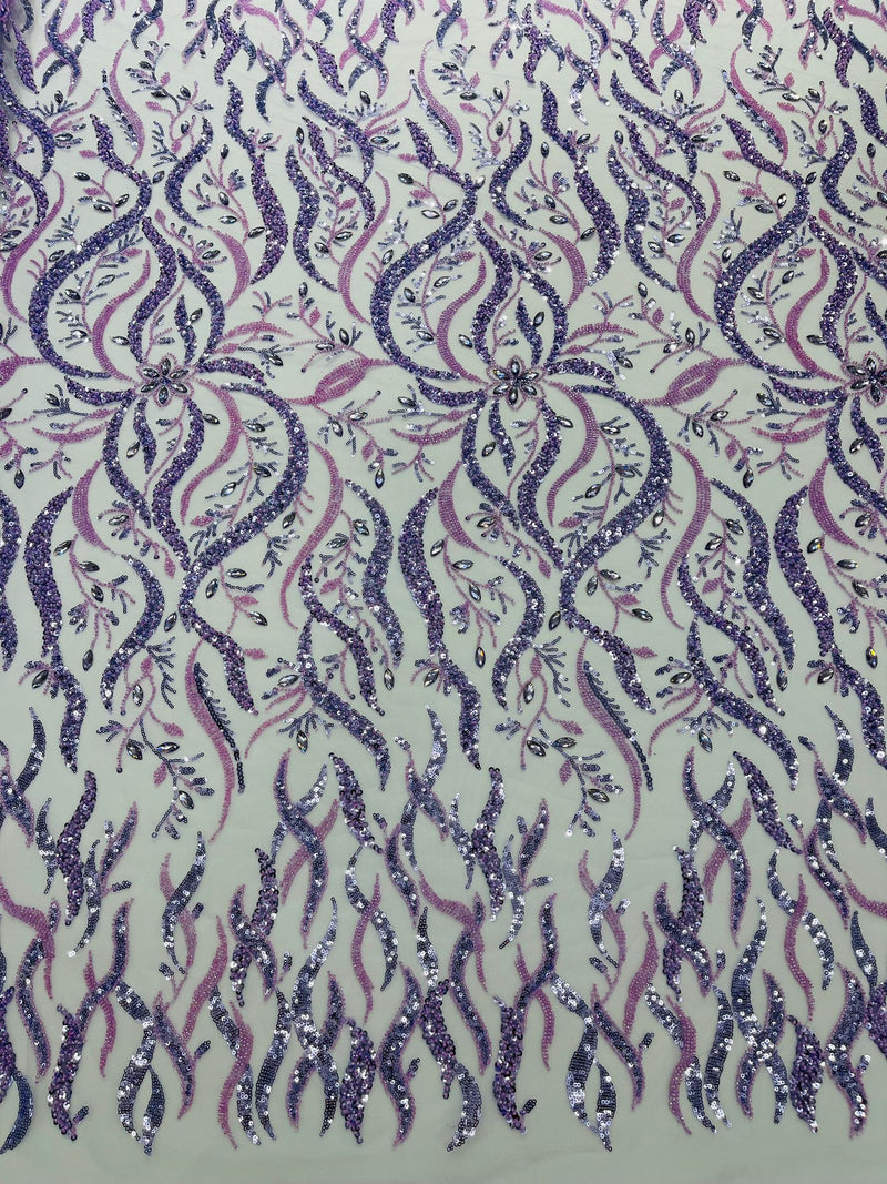 JEWEL VINE BEADED LACE ON MESH FABRIC (By The Yard)