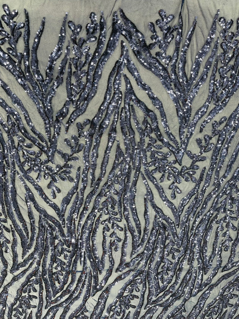 Vine/Root Sequin 4 Way Stretch Mesh Fabric, by The Yard.
