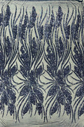 Feather damask shiny sequin design on a 4 way stretch mesh Fabric-prom-sold by The yard.