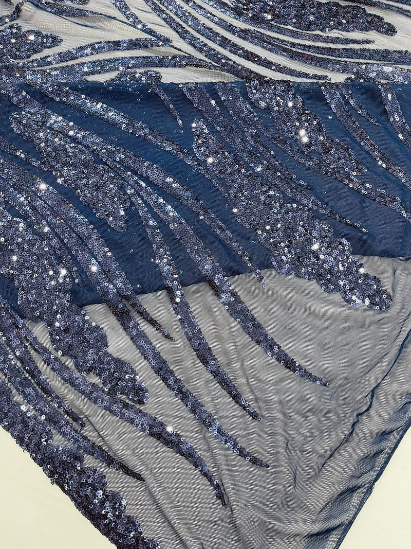 Feather damask shiny sequin design on a 4 way stretch mesh Fabric-prom-sold by The yard.