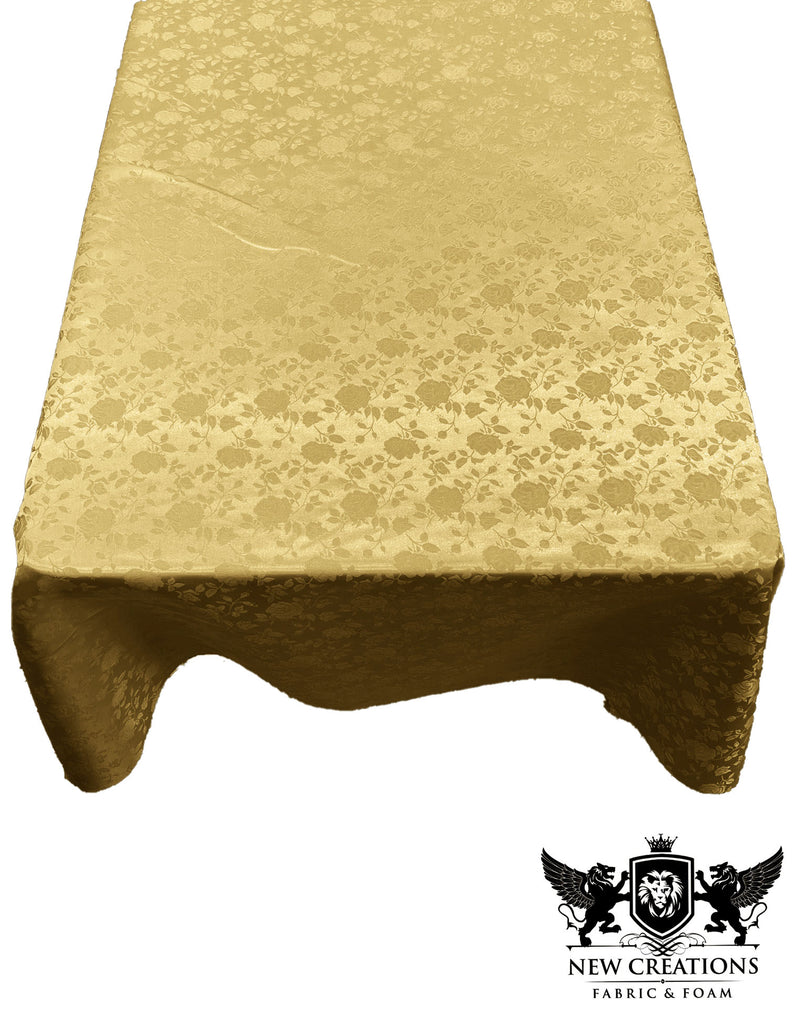 Rectangular Tablecloth Roses Jacquard Satin Overlay for Small Coffee Table Seamless. (60 Inches x 72 Inches)