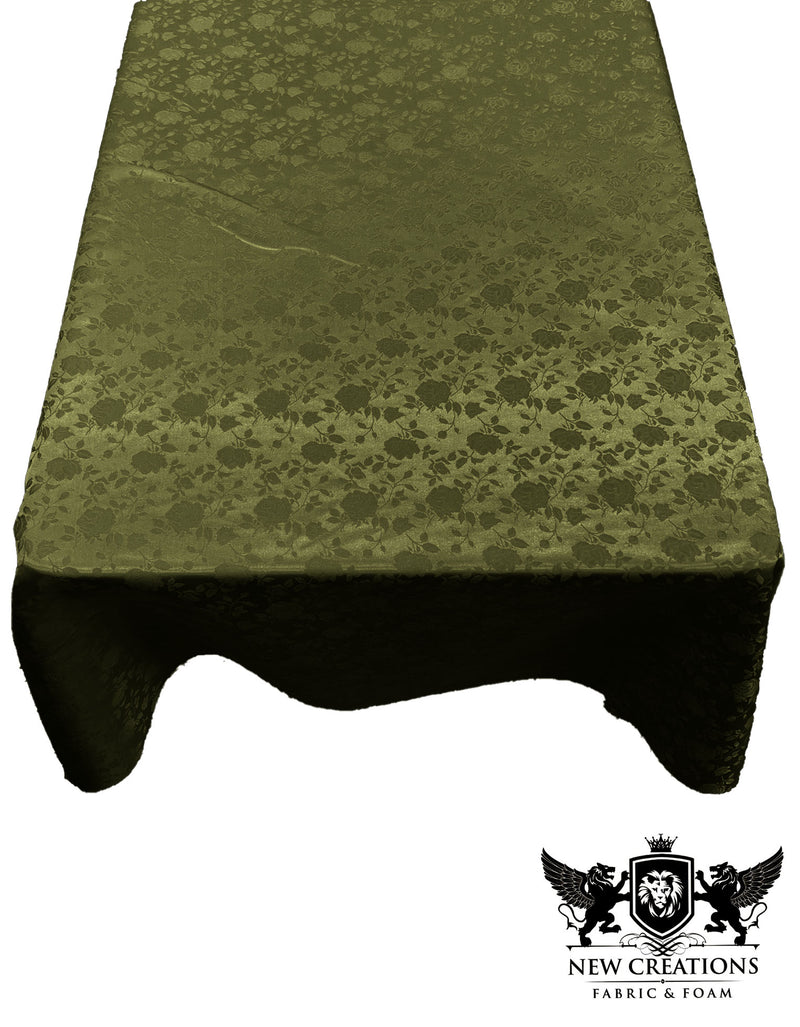 Rectangular Tablecloth Roses Jacquard Satin Overlay for Small Coffee Table Seamless. (60 Inches x 72 Inches)