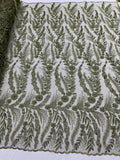 Feather and Vine Beaded Lace Fabric, by The Yard