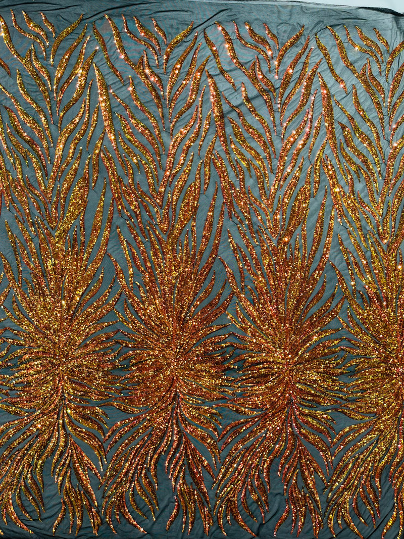 PHOENIX FEATHER SEQUIN ON STRETCH MESH FABRIC (By The Yard)