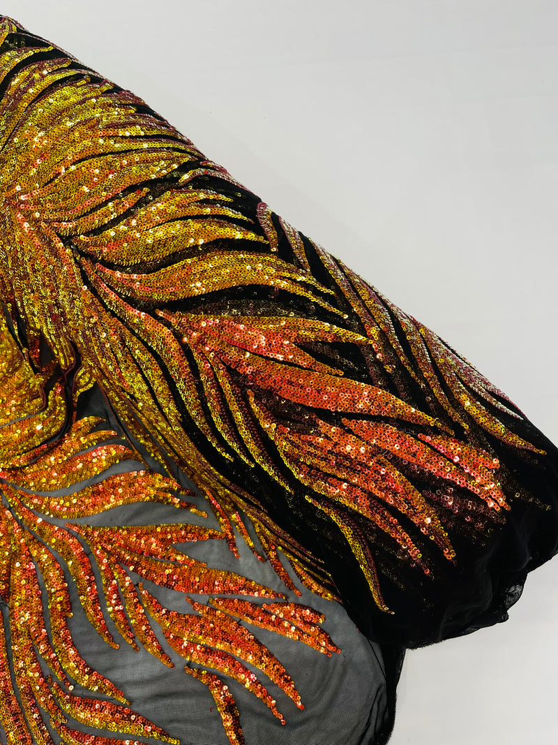 PHOENIX FEATHER SEQUIN ON STRETCH MESH FABRIC (By The Yard)