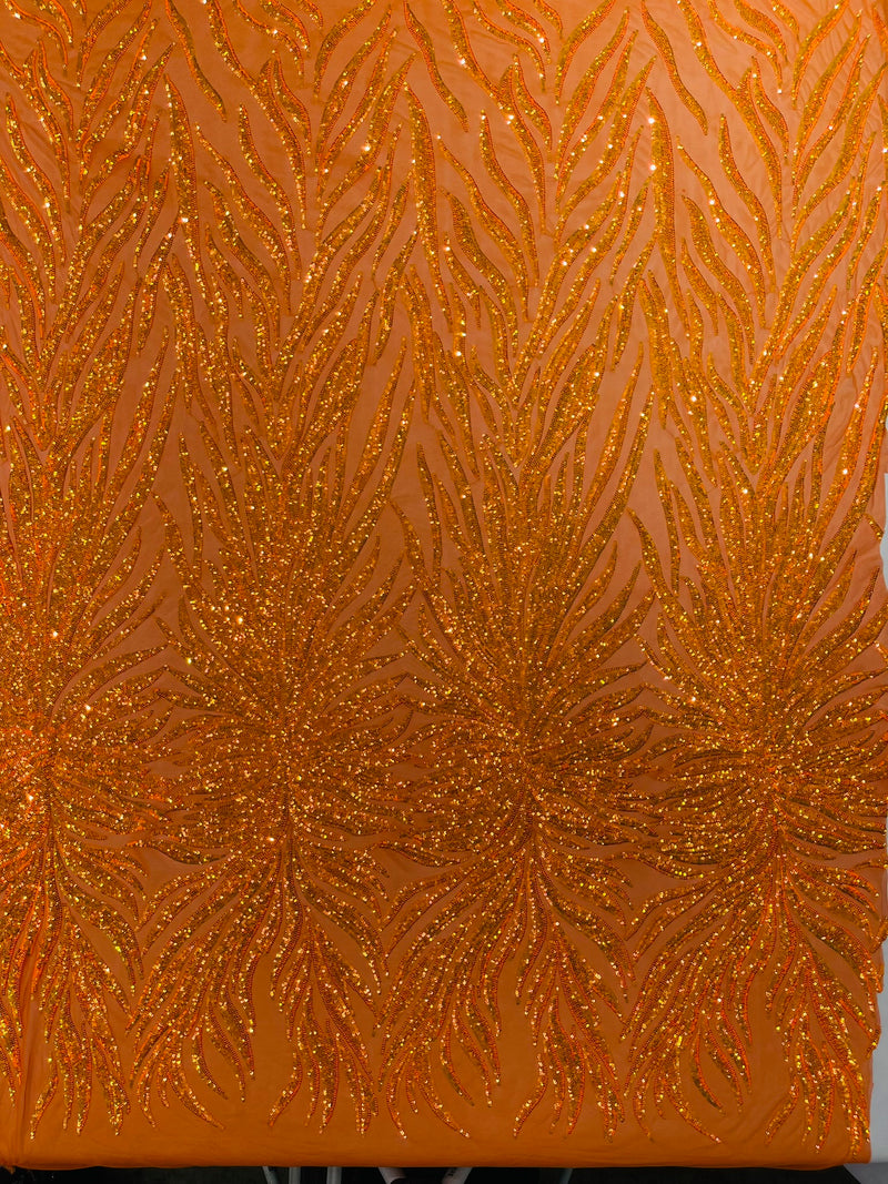 PHOENIX FEATHER SEQUIN ON STRETCH MESH FABRIC (By The Yard)