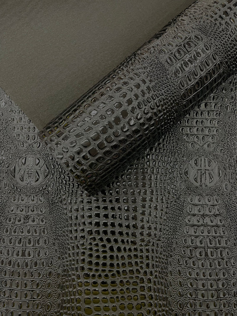 Glossy Two Tone Gator Fake Leather Upholstery, 3D Crocodile Skin Texture Faux Leather PVC Vinyl, 54" Wide