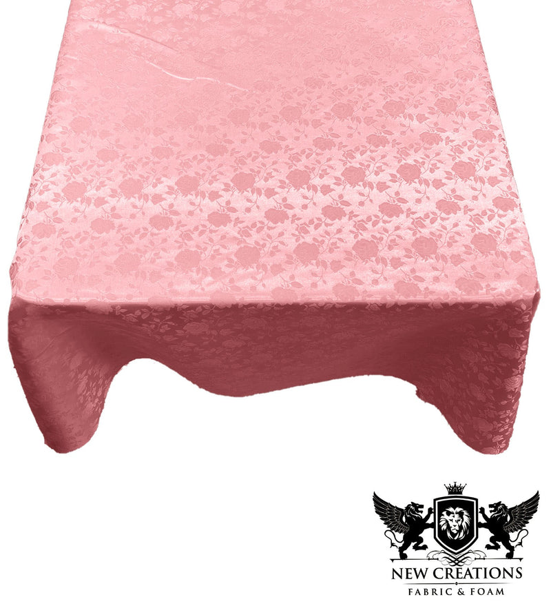 Pink Square Tablecloth Roses Jacquard Satin Overlay for Small Coffee Table Seamless. (58" Inches x 58" Inches)