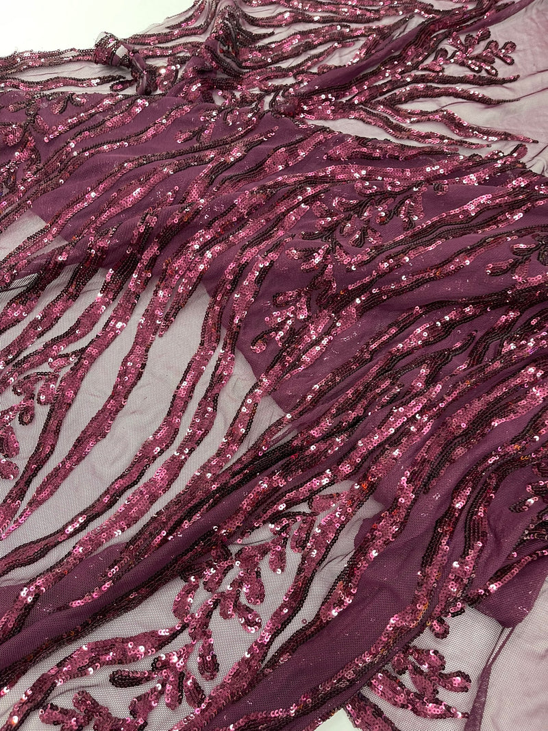 Vine/Root Sequin 4 Way Stretch Mesh Fabric, by The Yard.