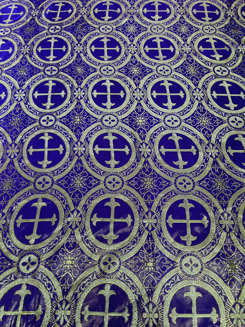 Purple/Gold - SQUARE METALLIC CROSS JACQUARD SATIN