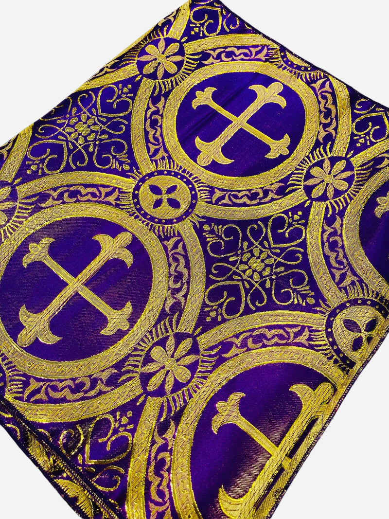 Religious Brocade Runner Tablecloth | Liturgical Fabric | Runner Ecclesiastical Jacquard | Church | Vestment-Cross Brocade.