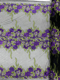 Roses Multi Color Floral Design Embroider On Mesh Lace Fabric (by the yard)