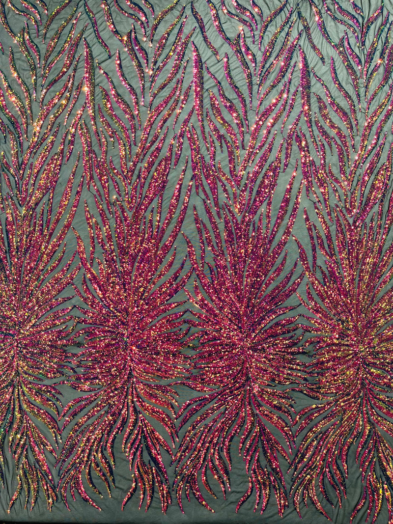 PHOENIX FEATHER SEQUIN ON STRETCH MESH FABRIC (By The Yard)