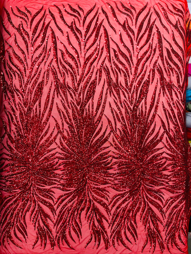 PHOENIX FEATHER SEQUIN ON STRETCH MESH FABRIC (By The Yard)