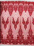Royalty Damask Beaded Lace Luxury on Mesh, by The Yard.