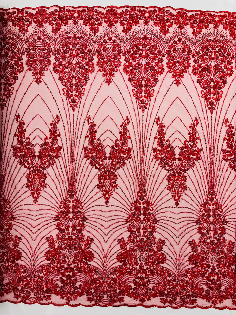 Royalty Damask Beaded Lace Luxury on Mesh, by The Yard.