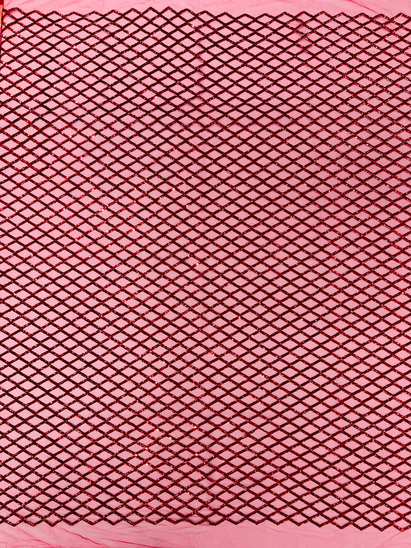 Luxury Diamond Design Mini Glitz Sequins On A Mesh Fabric