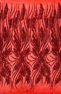 Feather damask shiny sequin design on a 4 way stretch mesh Fabric-prom-sold by The yard.