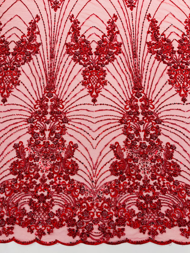Royalty Damask Beaded Lace Luxury on Mesh, by The Yard.