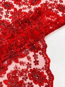 Metallic floral lace design embroidered 54" Wide | New Creations Fabric & Foam Inc.