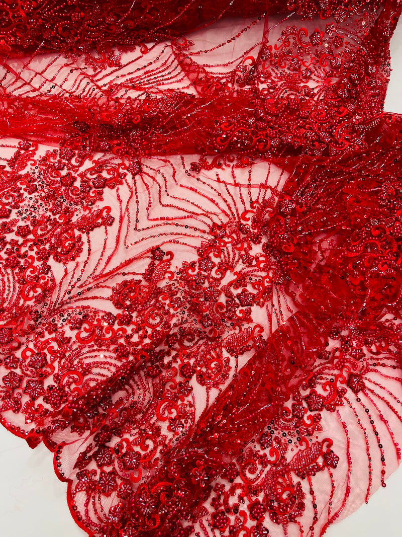Royalty Damask Beaded Lace Luxury on Mesh, by The Yard.