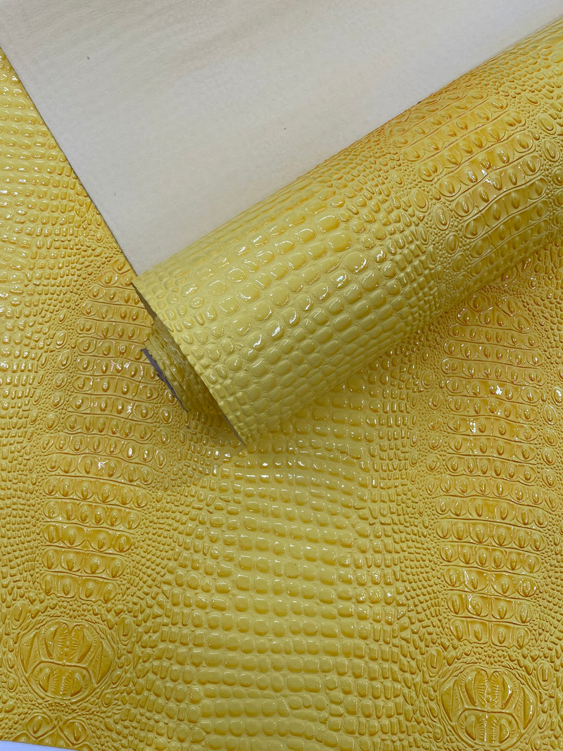 Glossy Two Tone Gator Fake Leather Upholstery, 3D Crocodile Skin Texture Faux Leather PVC Vinyl, 54" Wide