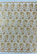 Metallic floral lace design embroidered 54" Wide | New Creations Fabric & Foam Inc.