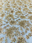 Metallic floral lace design embroidered 54" Wide | New Creations Fabric & Foam Inc.