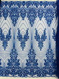 Royalty Damask Beaded Lace Luxury on Mesh, by The Yard.
