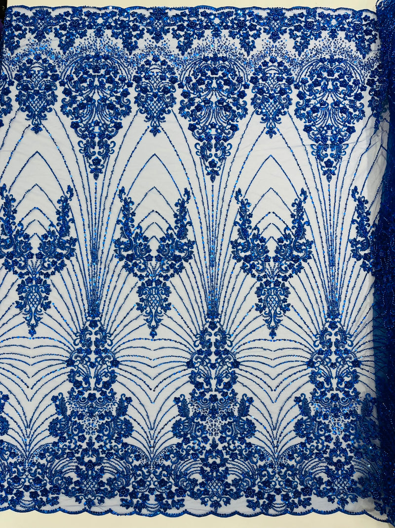 Royalty Damask Beaded Lace Luxury on Mesh, by The Yard.