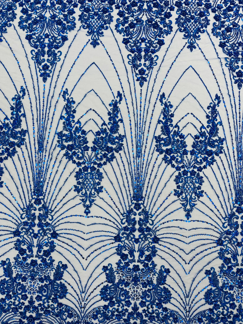 Royalty Damask Beaded Lace Luxury on Mesh, by The Yard.