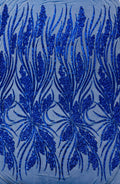 Feather damask shiny sequin design on a 4 way stretch mesh Fabric-prom-sold by The yard.